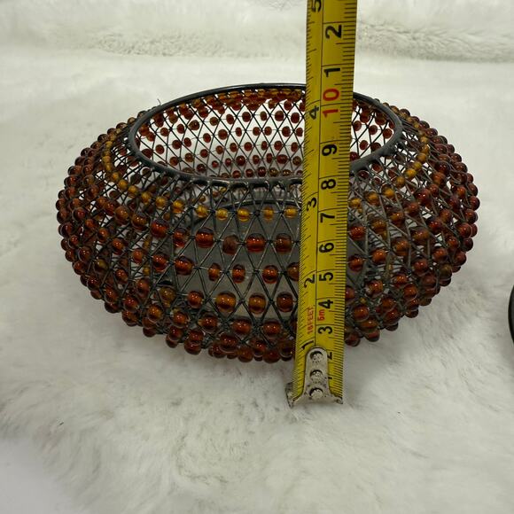 Contemporary arts beaded container with lid amber brown metal - Picture 8 of 8